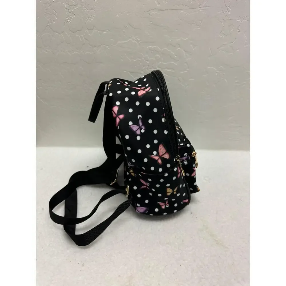 T-Shirt & Jeans Black‎ White Polka Dot Butterfly Print Pom-Pom Womens Backpack